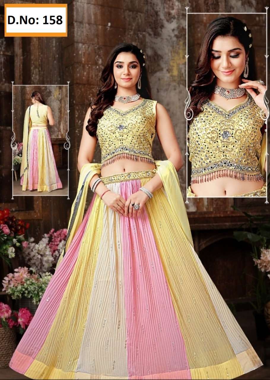 KIARAH BY ASIWHOLESALE 158 TO 161 SERIES FAUX EORGETTE WORK STITCHED LEHENGAS