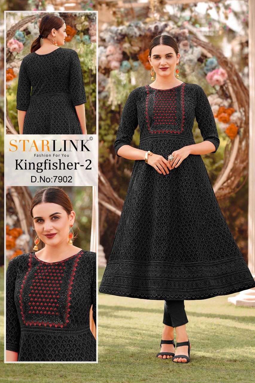 KINGFISHER VOL-2 BY STARLINK 7901 TO 7915 SERIES RAYON EMBROIDERY KURTIS