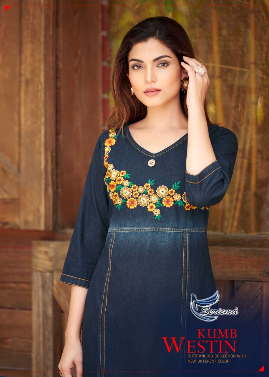 KUMB WESTIN BY SERIEMA 1108 TO 1113 SERIES DENIM COTTON KURTI & PANTS