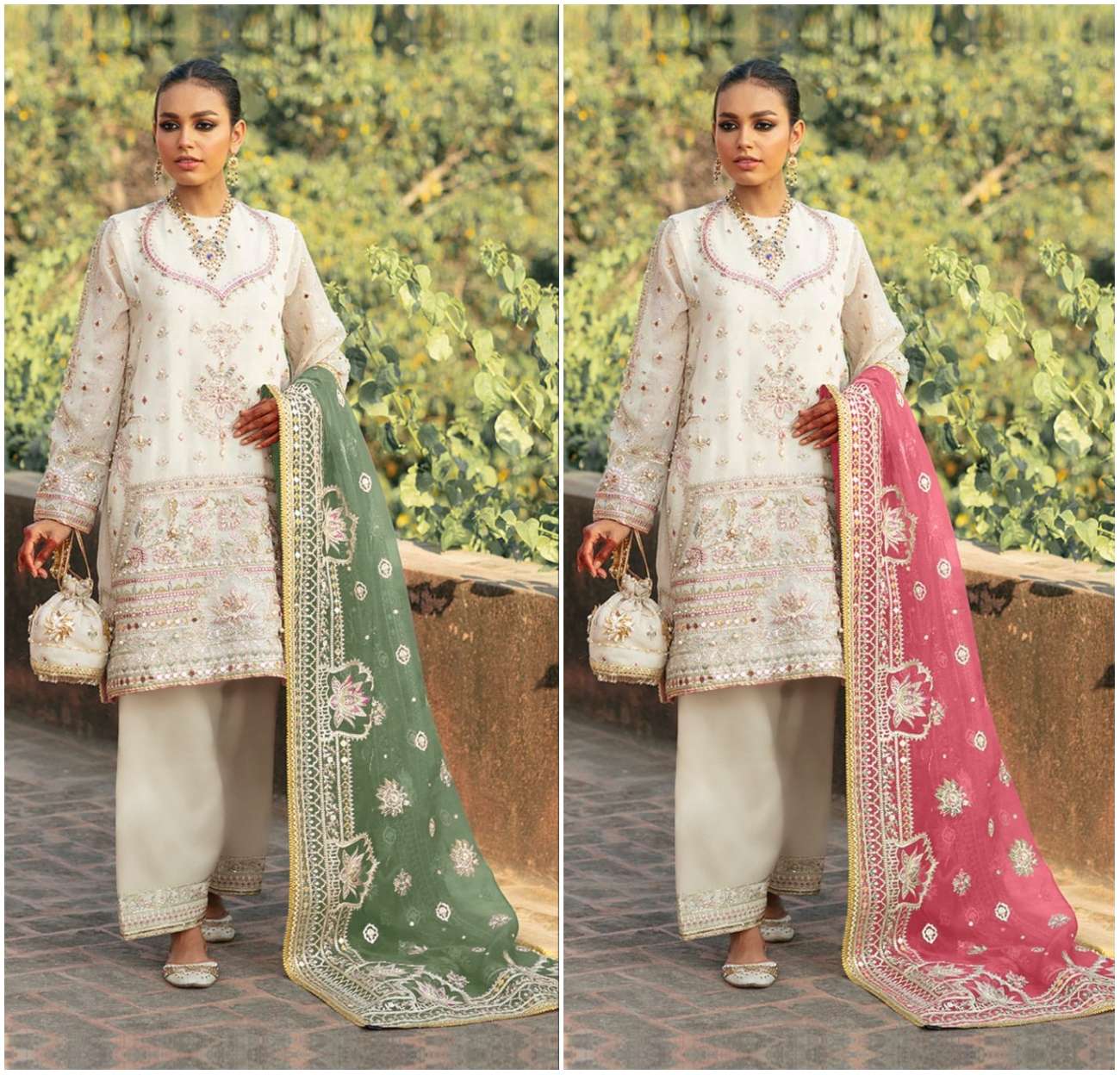 M-197 NX BY MUSHQ 197-A TO 197-B SERIES PURE ORGANZA WORK PAKISTANI DRESSES