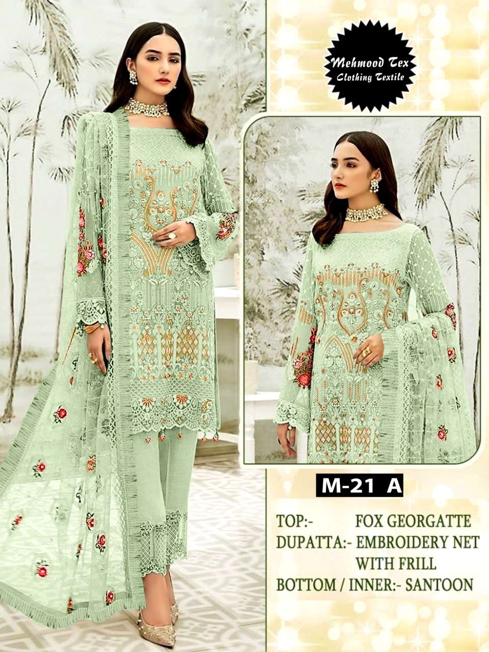 M-21 A HIT DESIGN BY MEHBOOB TEX FAUX GEORGETTE EMBROIDERY PAKISTANI DRESS