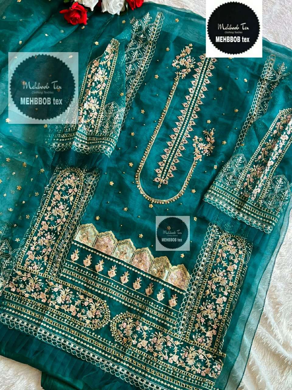 MAGIC PESTAL GREEN BY MEHBOOB TEX ORGANZA EMBROIERY DRESS