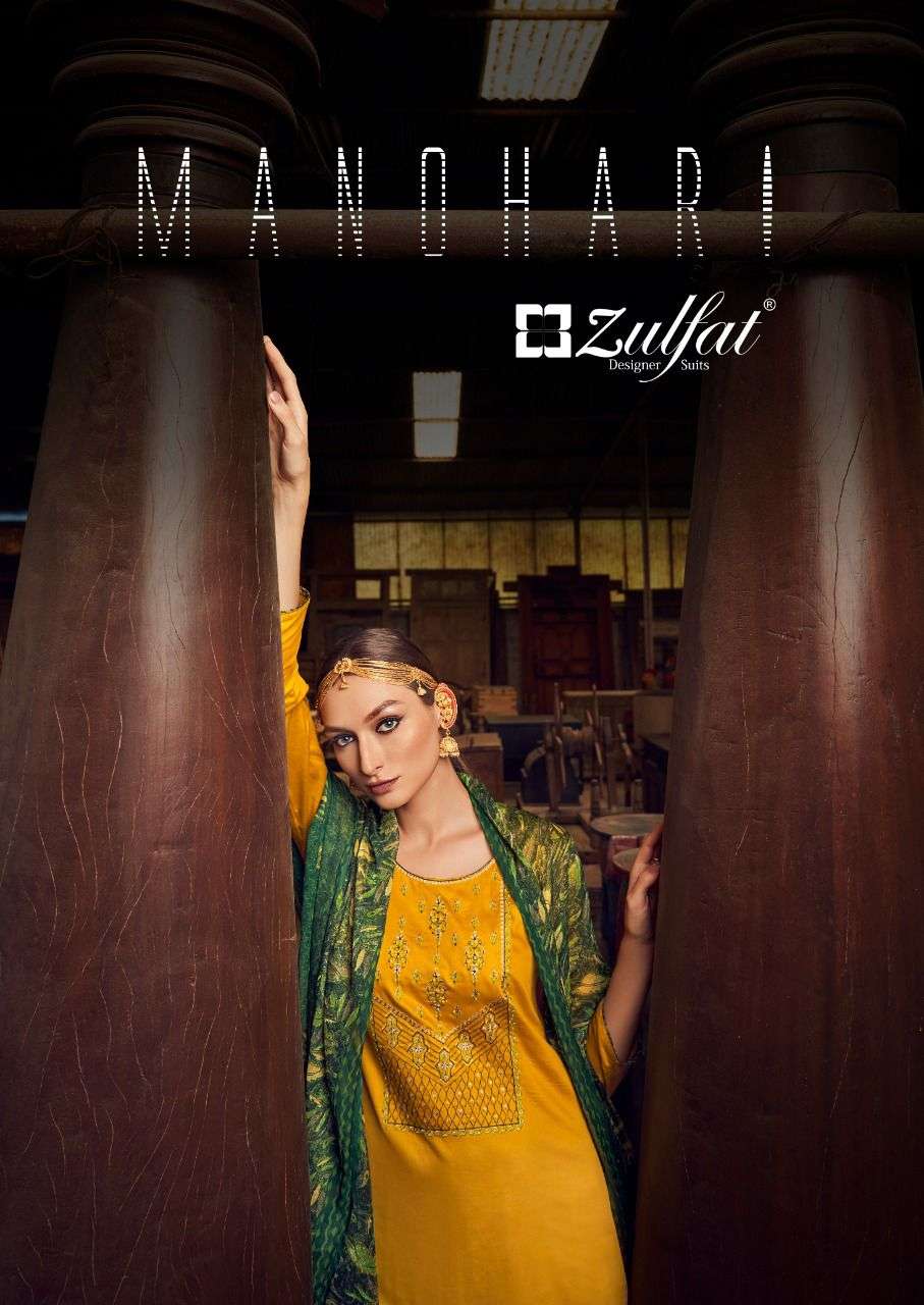 MANOHARI BY ZULFAT 430-001 TO 430-010 SERIES JAM COTTON WORK DRESSES