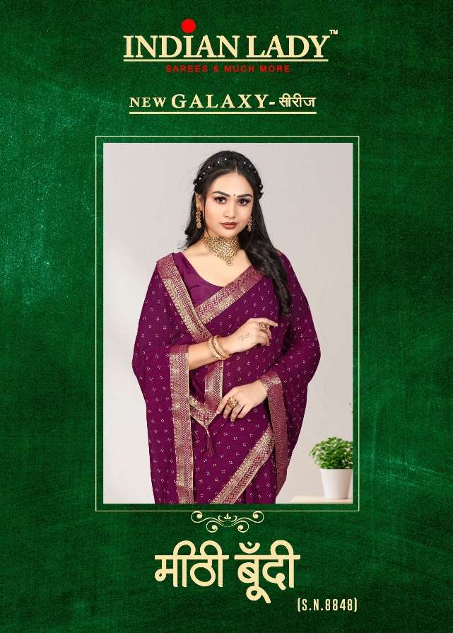 MEETHI BOONDI BY INDIAN LADY 8848-A TO 8848-H SERIES ZOMATO WORK SAREES