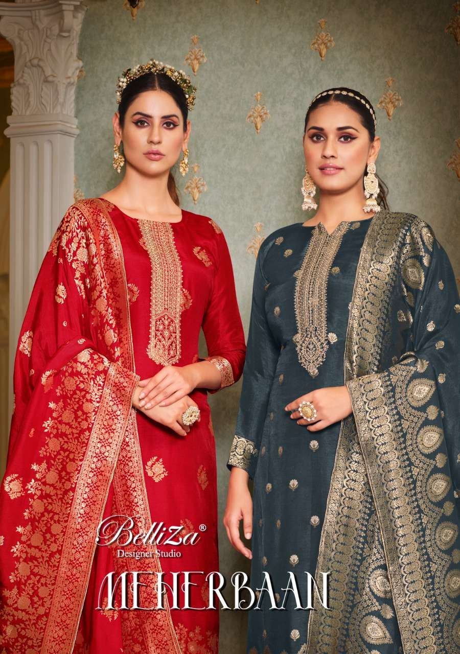 MEHERBAAN BY BELLIZA 755-001 TO 755-006 SERIES VISCOSE DOLA JACQUARD DRESSES