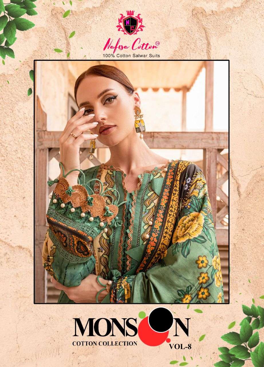 MONSOON COTTON COLLECTION VOL-8 BY NAFISA COTTON 8001 TO 8006 SERIES COTTON DRESSES