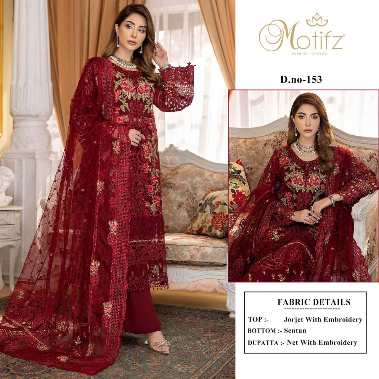 MOTIFZ 153 COLOURS BY MOTIFZ 153-A TO 153-C SERIES GEORGETTE PAKISTANI DRESSES