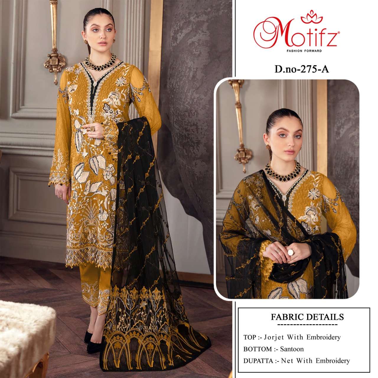 MOTIFZ 275 COLOURS BY MOTIFZ 275-A TO 275-D SERIES GEORGETTE PAKISTANI DRESSES