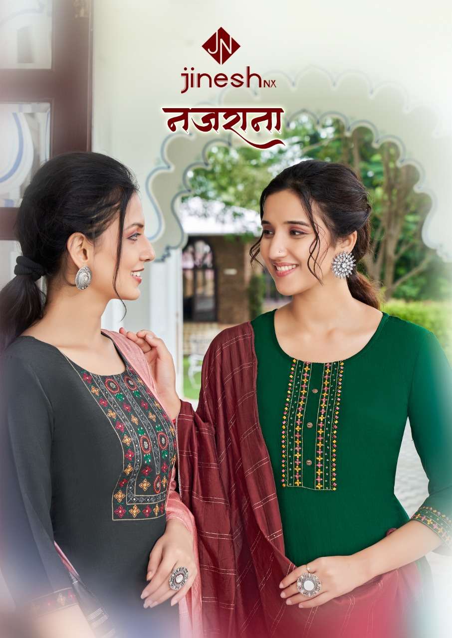 NAZRANA BY JINESH NX 1001 TO 1006 SERIES CHINON SILK STITCHED DRESSES