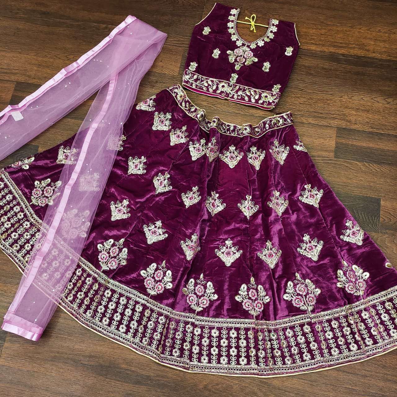 NIBKA VOL-7 BY ASLIWHOLESALE VELVET WORK KIDS LEHENGAS