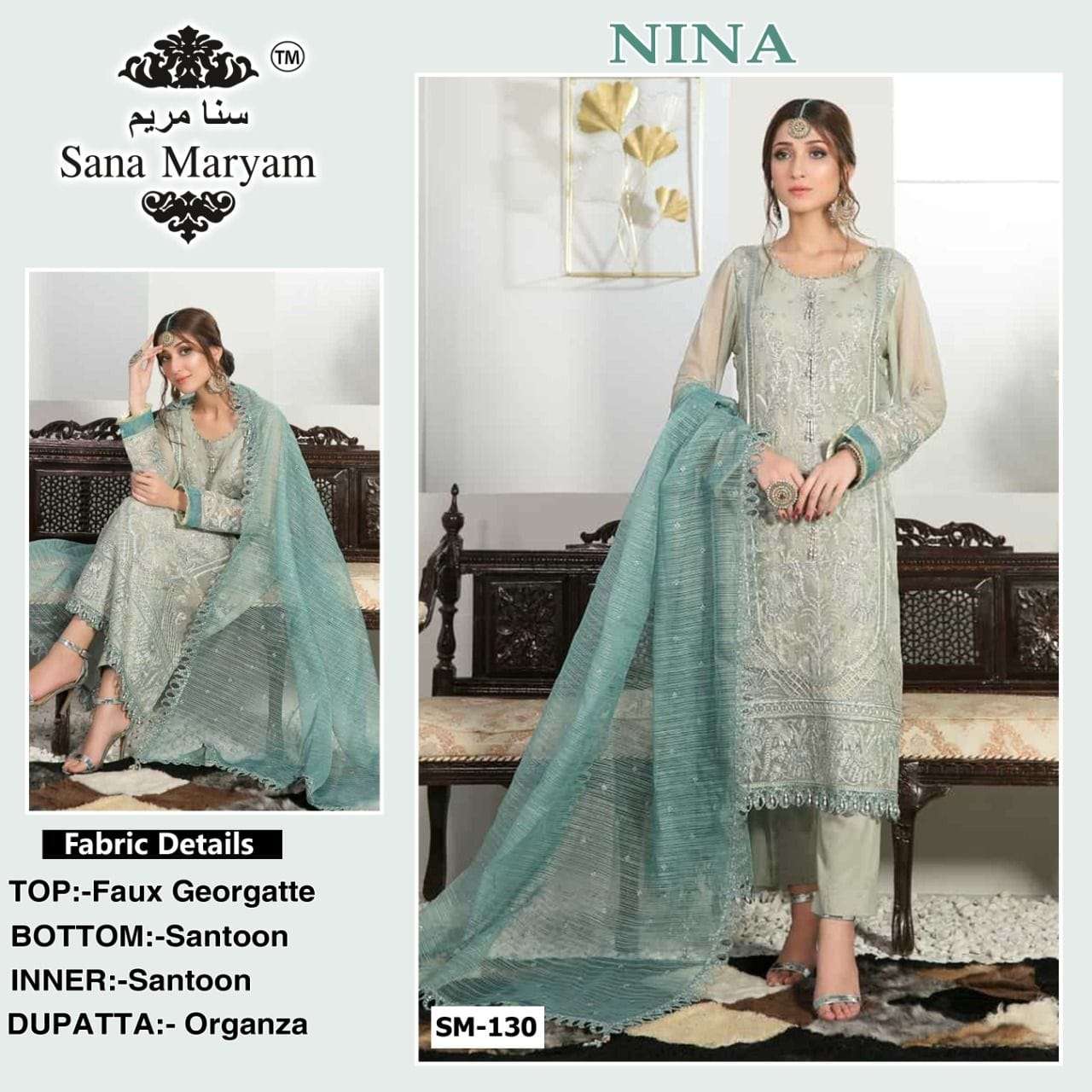 NINA SM-130 BY SANA MARYAM FAUX GEORGETTE WORK PAKISTANI DRESS