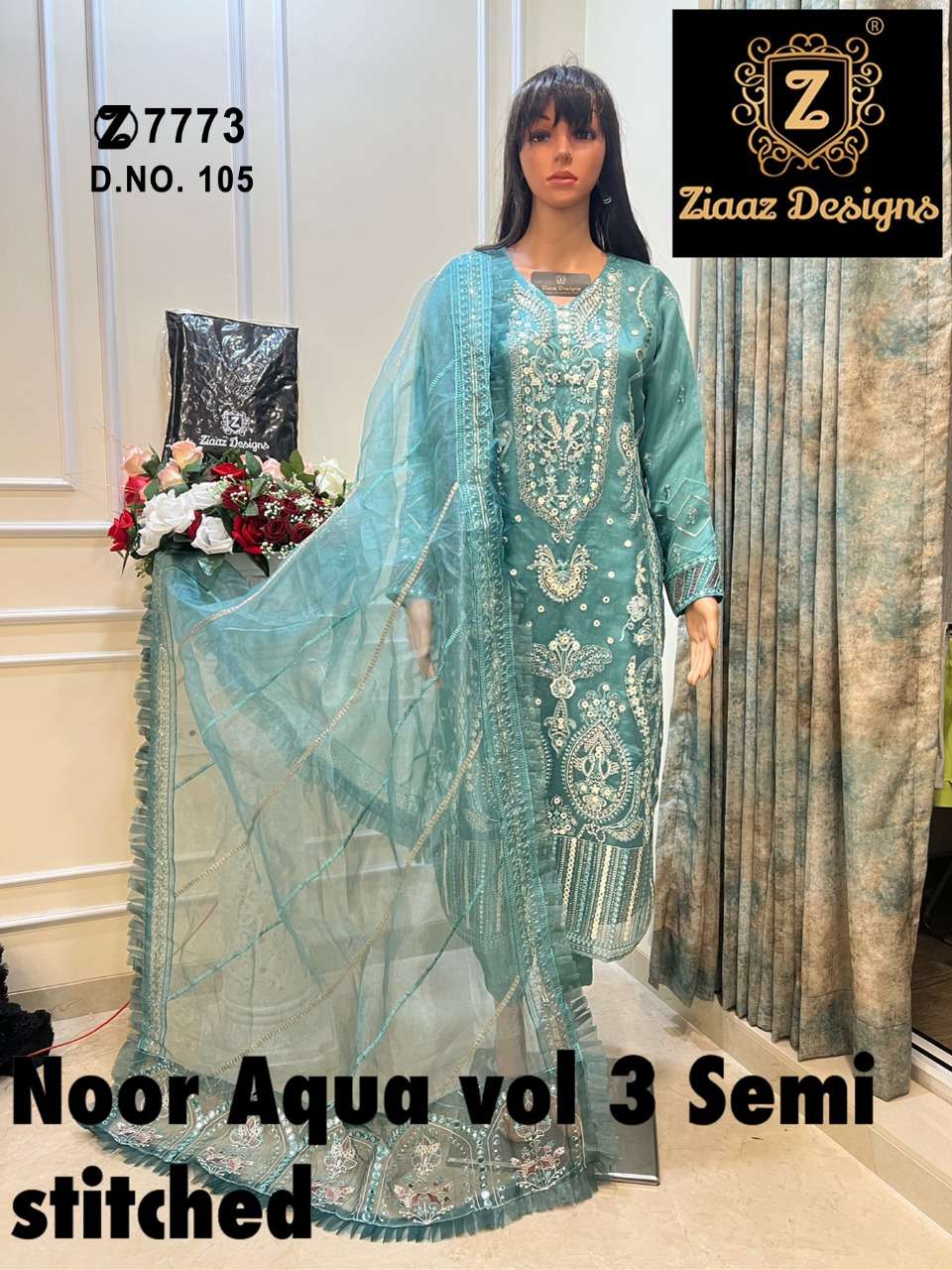 NOOR AQUA VOL-3 BY ZIAAZ DESIGNS ORGANZA EMBROIDERY PAKISTANI DRESS