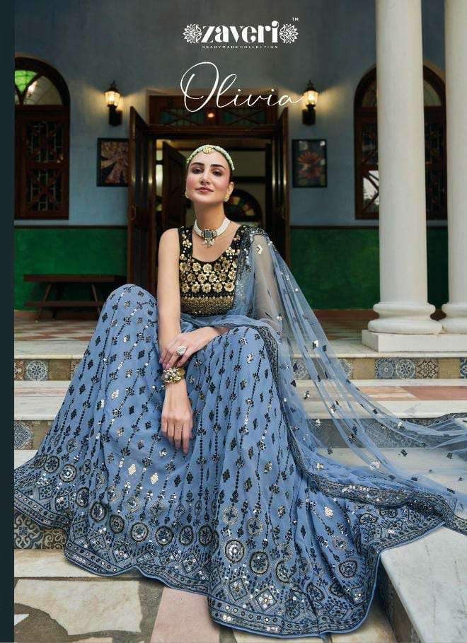 OLIVIA BY ZAVERI 1121 TO 1123 SERIES HEAVY NET EMBROIDERY STITCHED LEHENGAS