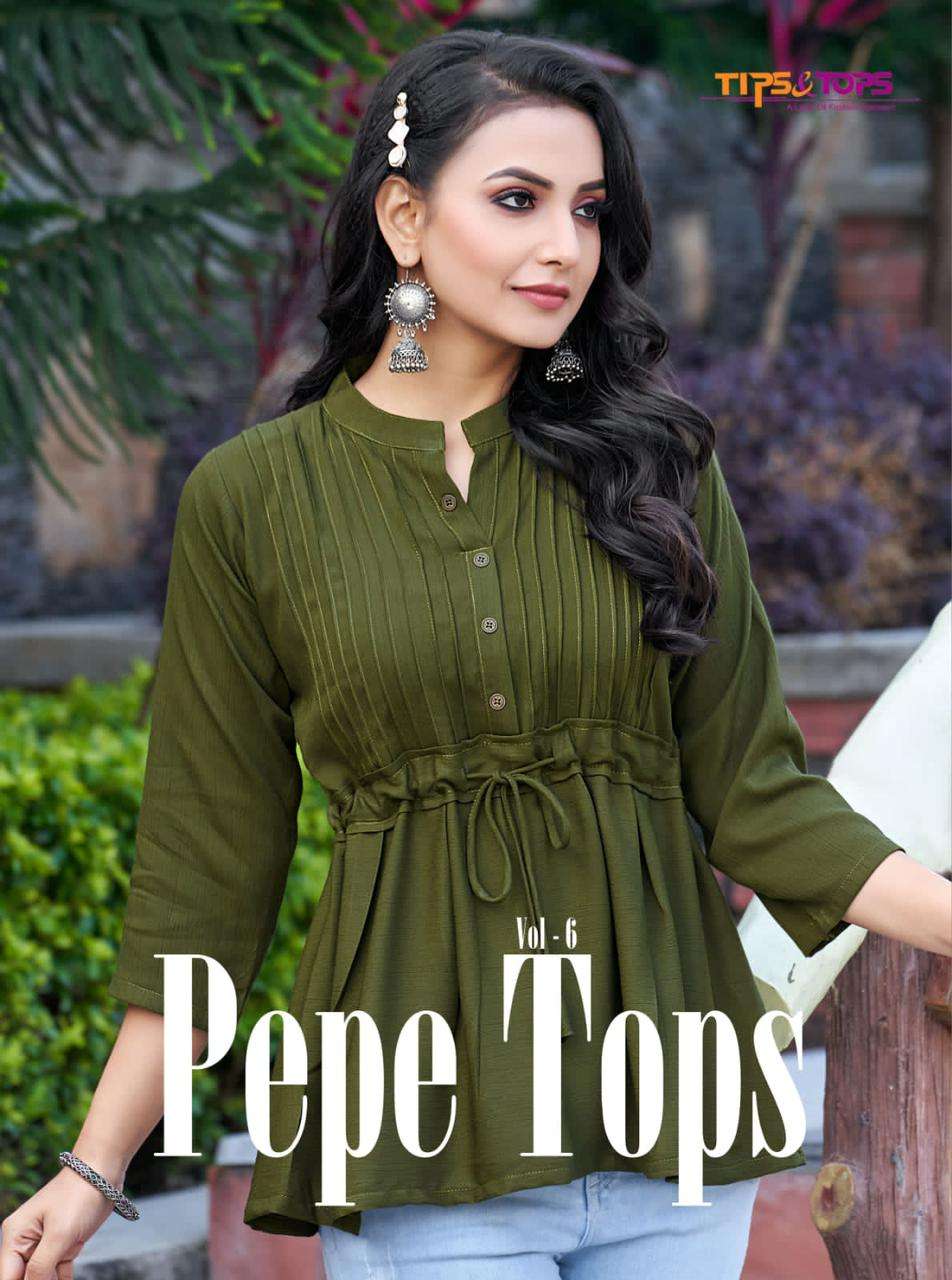 PEPE TOPS VOL-6 BY TIPS & TOPS 01 TO 08 SERIES RAYON WRINKLE WORK TOPS