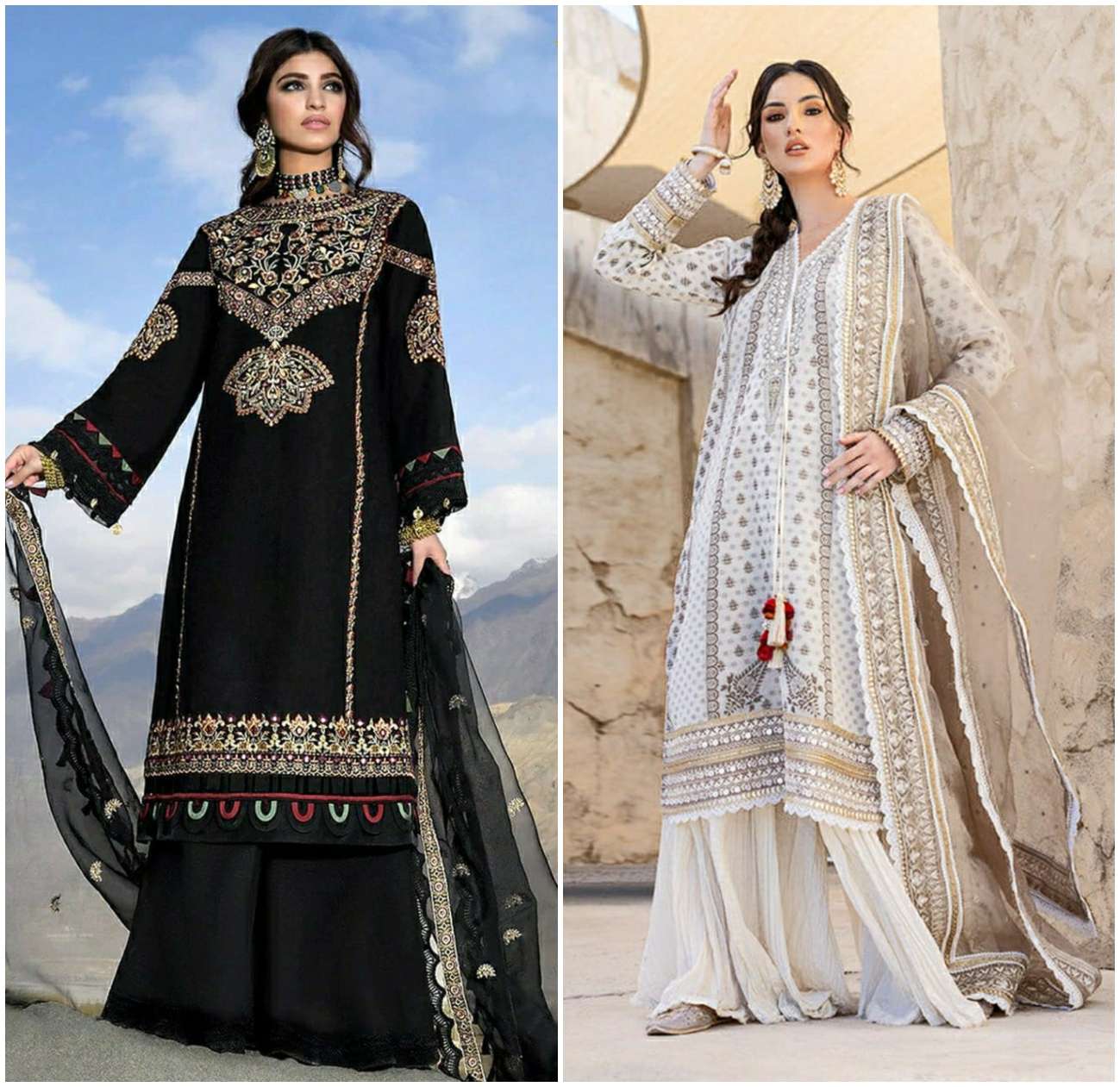 R-492 & R-493 HITS BY RAMSHA GEORGETTE HEAVY WORK PAKISTANI DRESSES