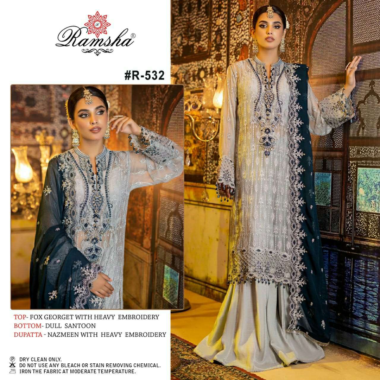 R-532 HIT DESIGN BY RAMSHA GEORGETTE EMBROIDERY PAKISTANI DRESS