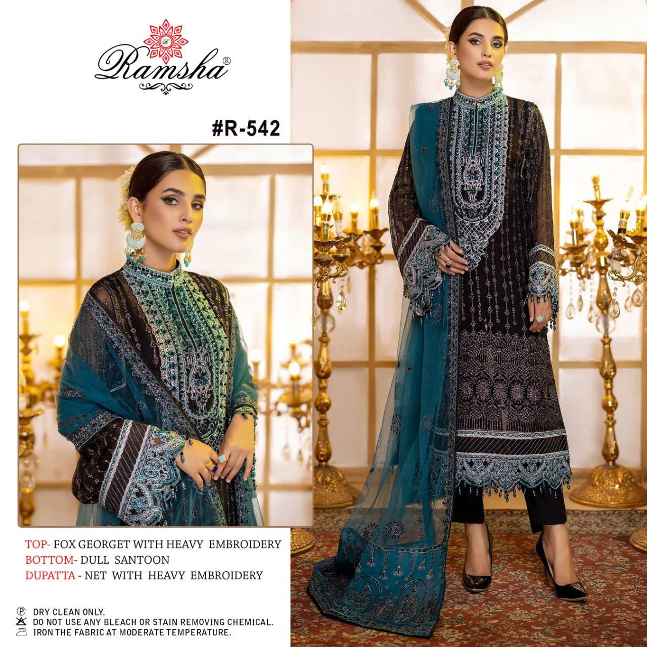 R-542 HIT DESIGN BY RAMSHA GEORGETTE EMBROIDERY PAKISTANI DRESS