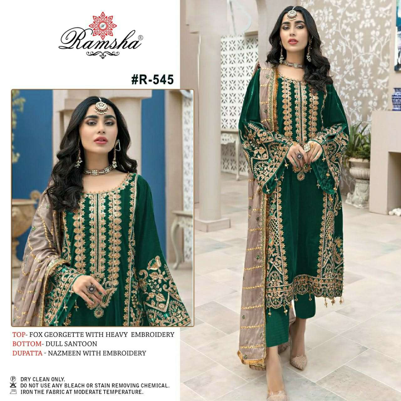 R-545 HIT DESIGN BY RAMSHA GEORGETTE EMBROIDERY PAKISTANI DRESS