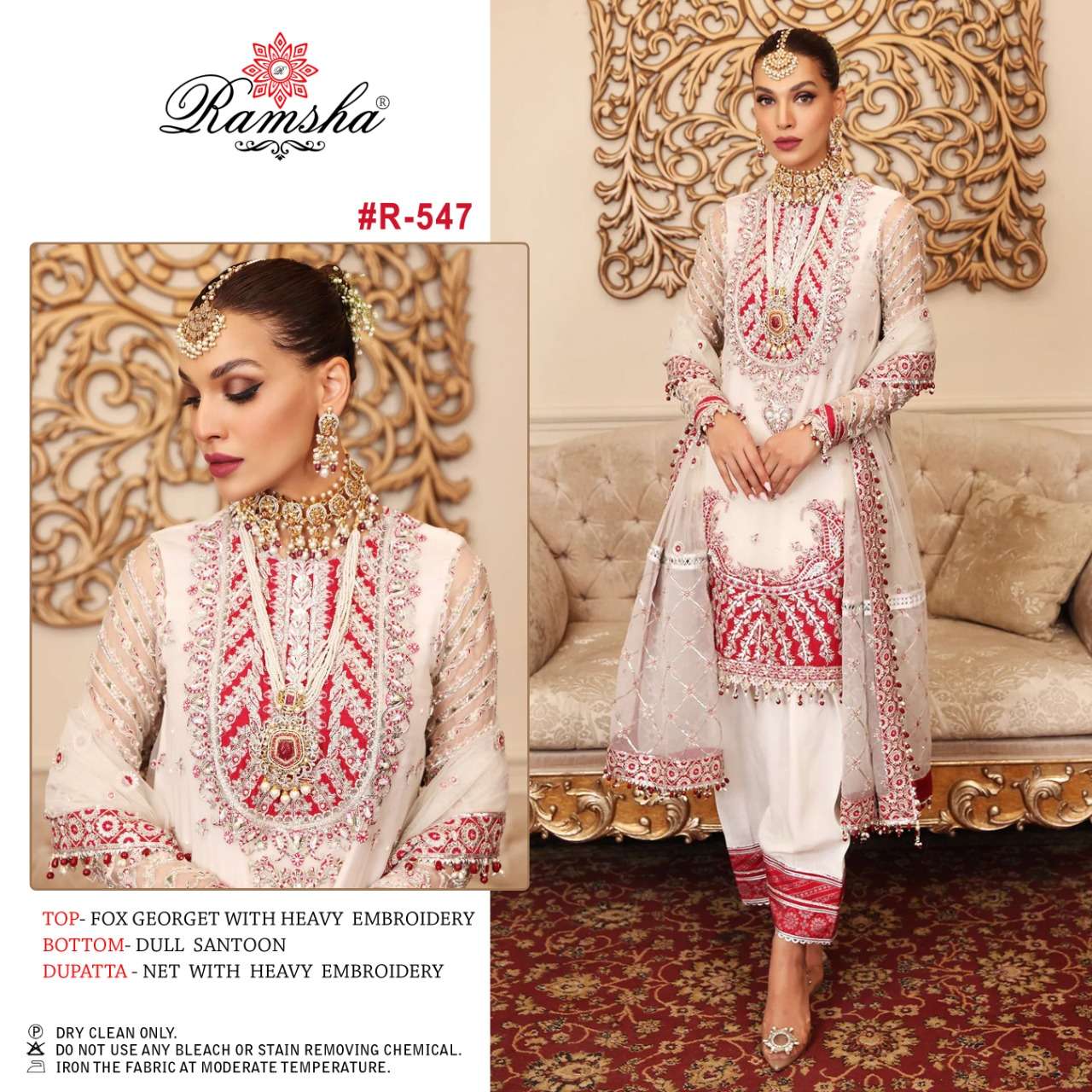 R-547 HIT DESIGN BY RAMSHA FAUX GEORGETTE PAKISTANI DRESS