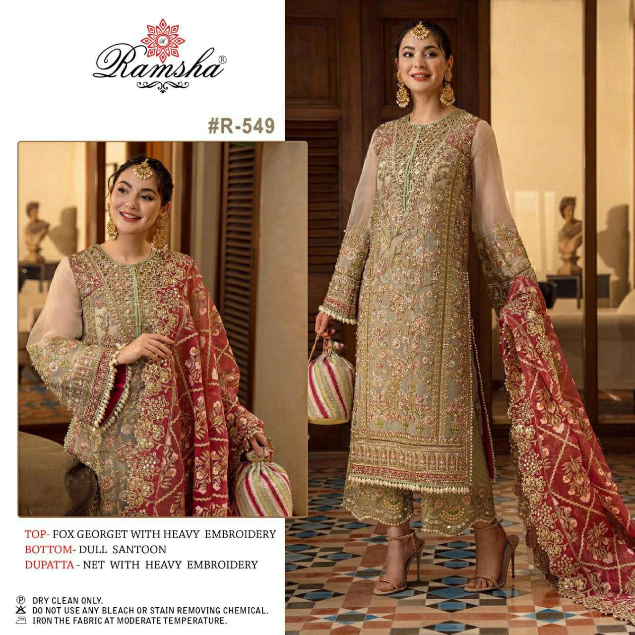 R-549 HIT DESIGN BY RAMSHA GEORGETTE EMBROIDERY PAKISTANI DRESS