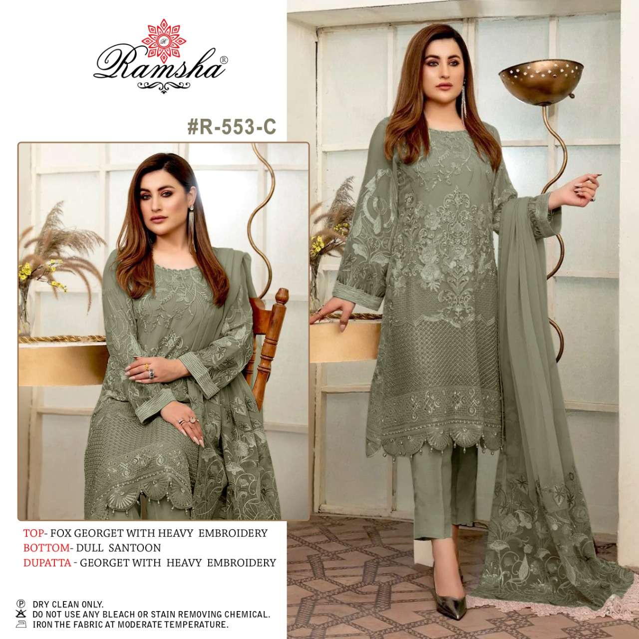 R-553 COLOURS BY RAMSHA 553-A TO 553-D SERIES GEORGETTE PAKISTANI DRESSES