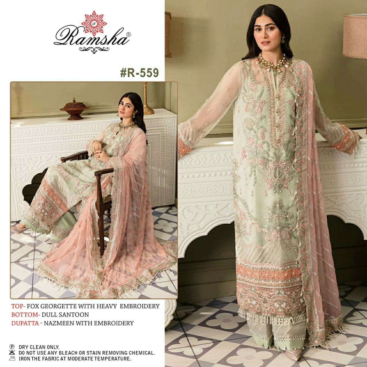 R-559 HIT DESIGN BY RAMSHA GEORGETTE EMBROIDERY PAKISTANI DRESS