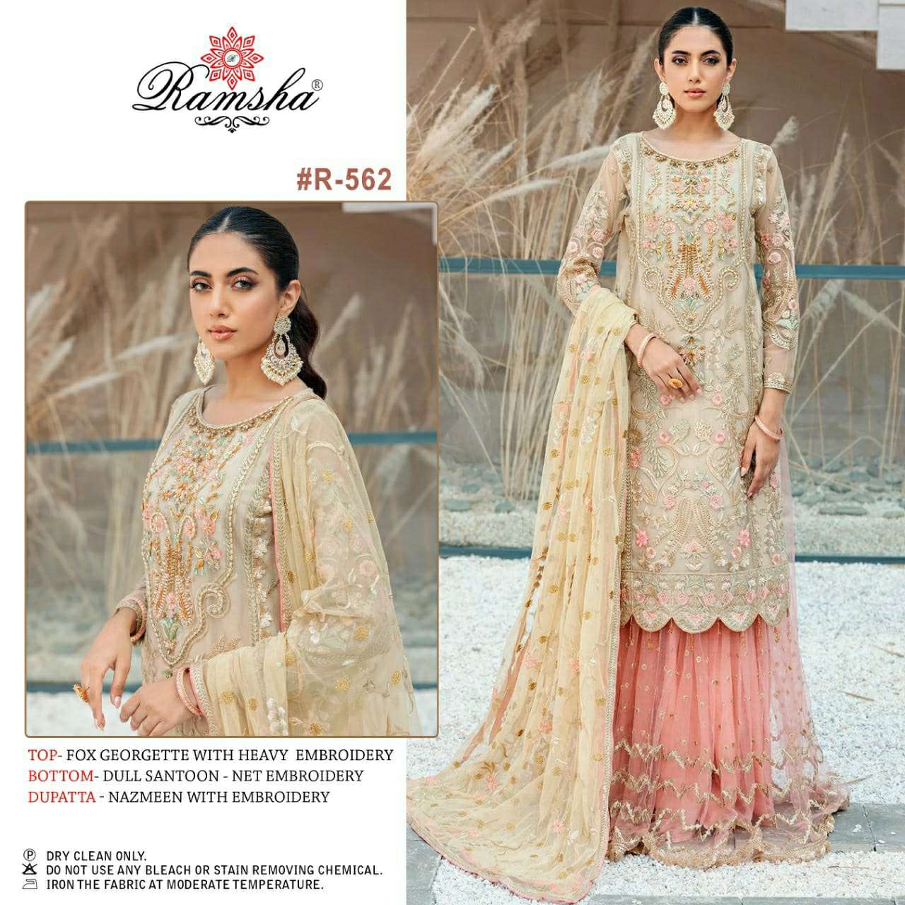 R-562 HIT DESIGN BY RAMSHA GEORGETTE EMBROIDERY PAKISTANI DRESS