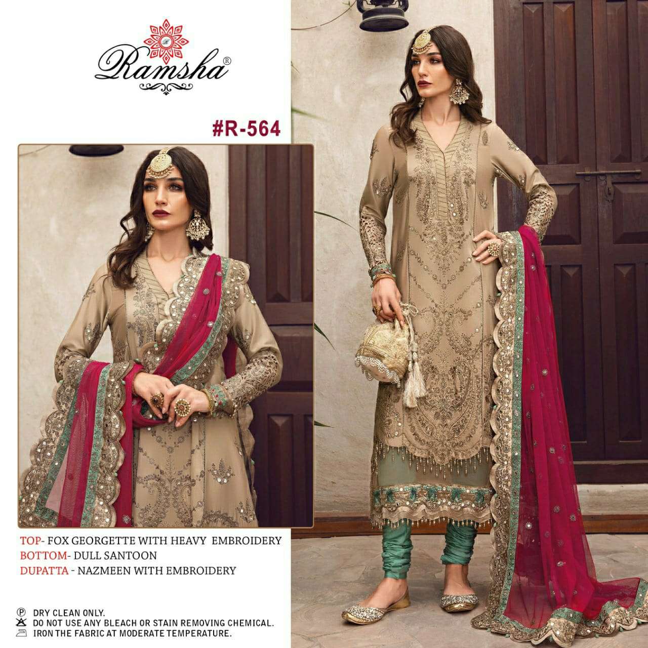 R-564 HIT DESIGN BY RAMSHA GEORGETTE EMBROIDERY PAKISTANI DRESS