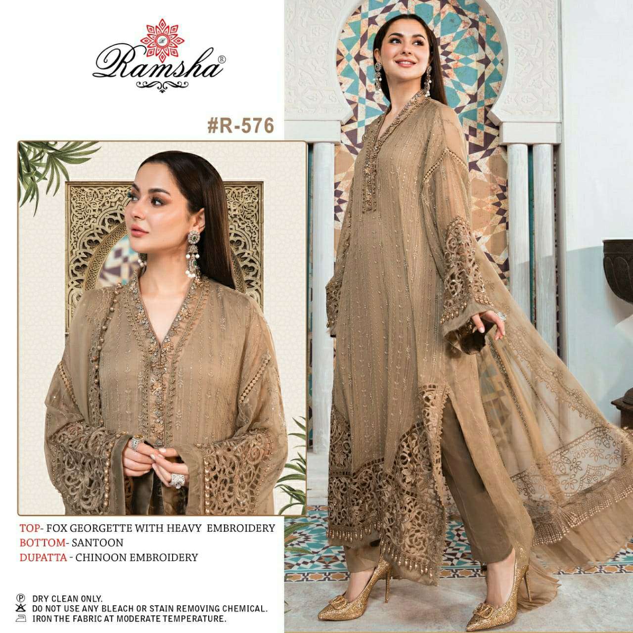 R-576 HIT DESIGN BY RAMSHA GEORGETTE EMBROIDERY PAKISTANI DRESS