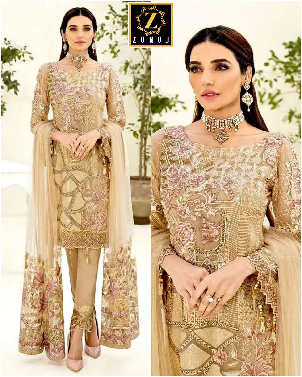 RAMSHA HIT BY ZUNUJ DESIGNS GEORGETTE EMBROIDERY PAKISTANI DRESS