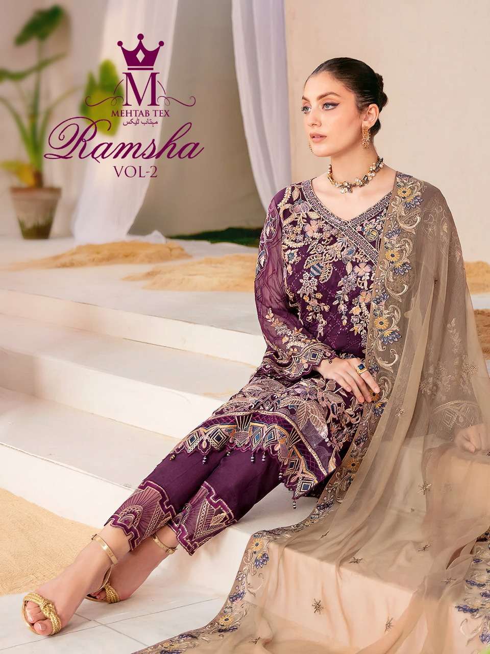 RAMSHA VOL-2 BY MEHTAB TEX 10008 TO 10010 SERIES GEORGETTE PAKISTANI DRESSES