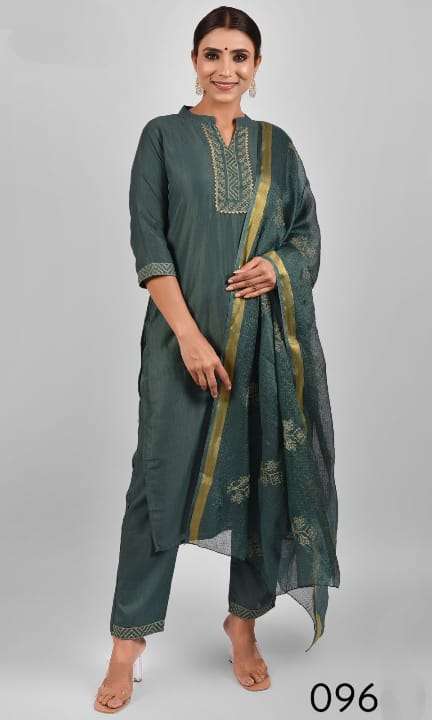 REEMA BY ASLIWHOLESALE 94 TO 97 SERIES CHINON SILK STITCHED DRESSES