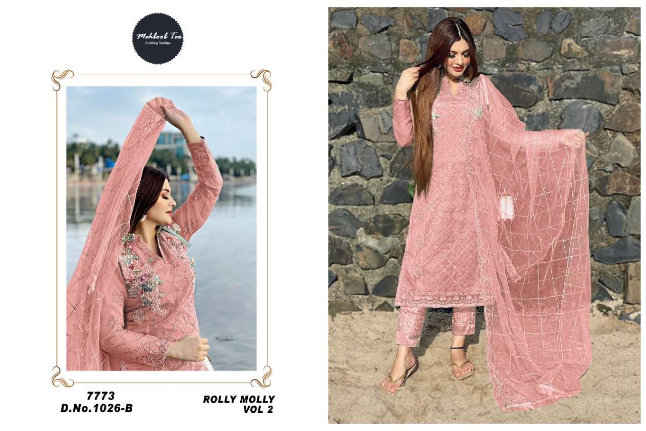 ROLLY MOLLY VOL-2 BY MEHBOOB TEX 1026-A TO 1026-E SERIES ORGANZA WORK DRESSES