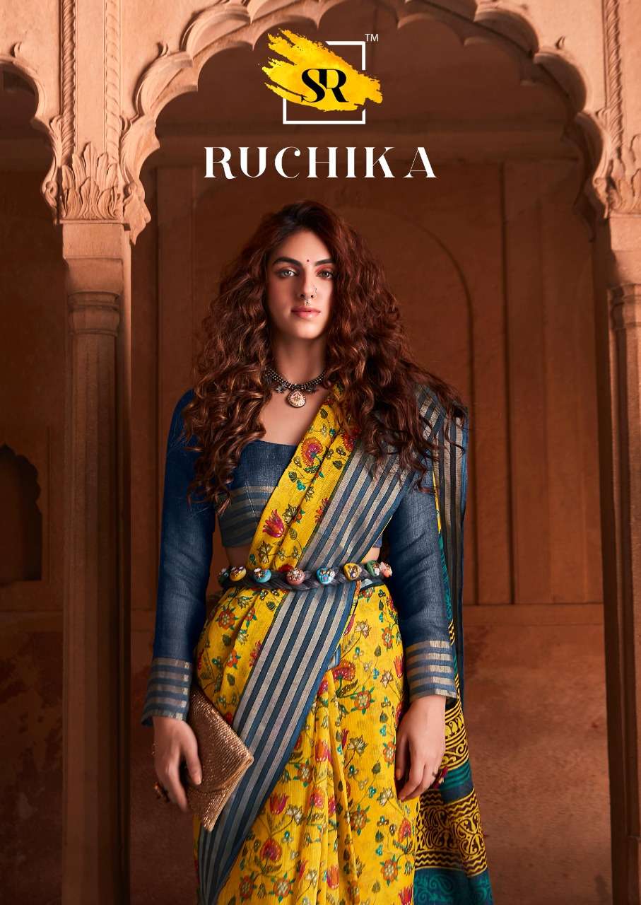 RUCHIKA BY SR 1001 TO 1010 SERIES DESIGNER NEW LINEN PRINT SAREES