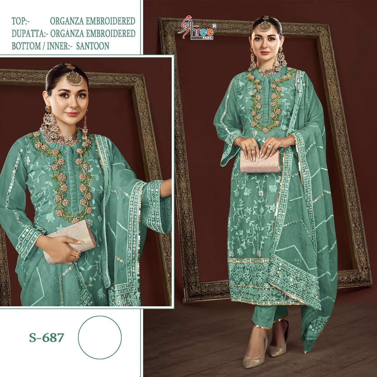 S-687 COLOURS BY SHREE FABS 687-A TO 687-D SERIES ORGANZA PAKISTANI DRESSES