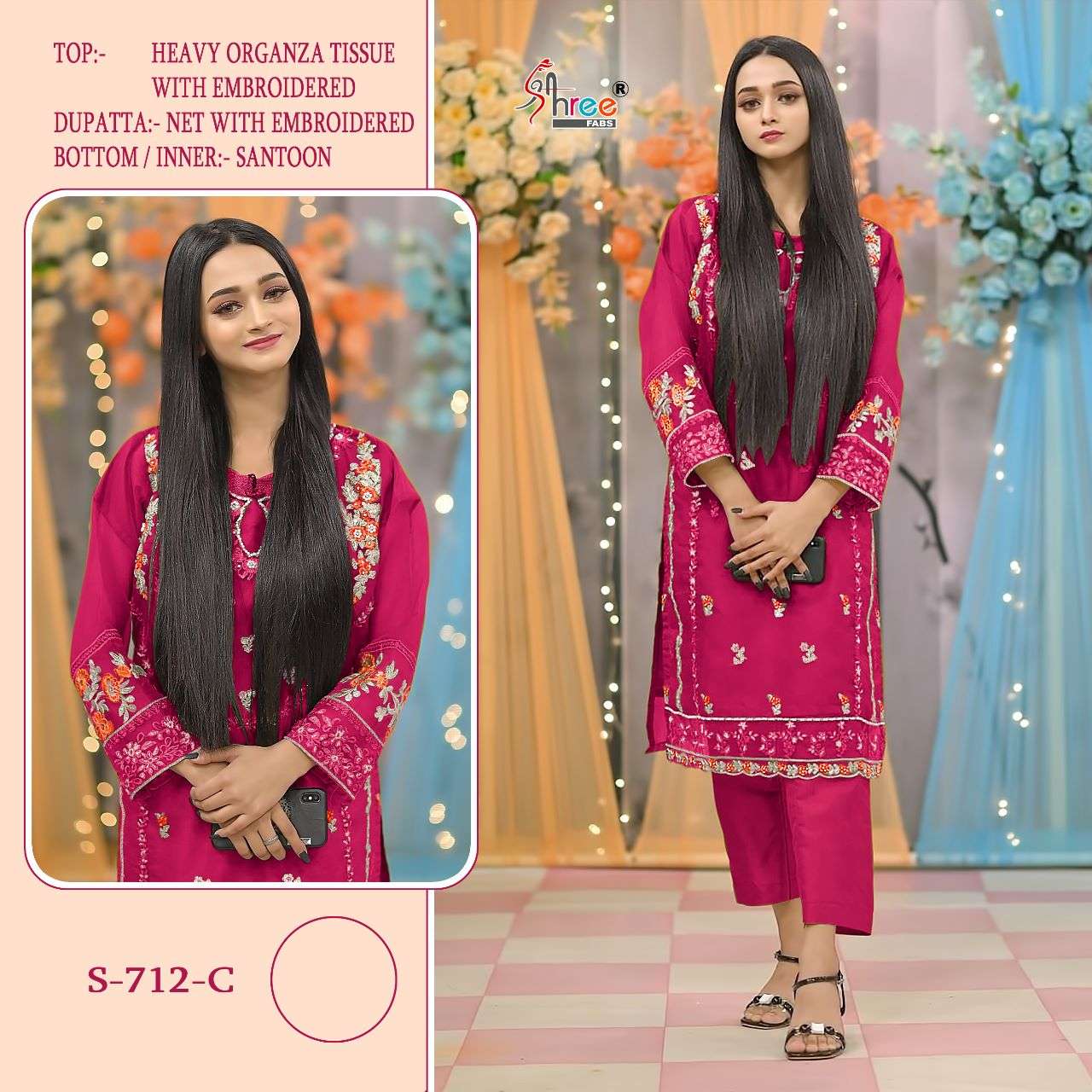 S-712 COLOURS BY SHREE FABS 712-C TO 712-F SERIES ORGANZA PAKISTANI DRESSES