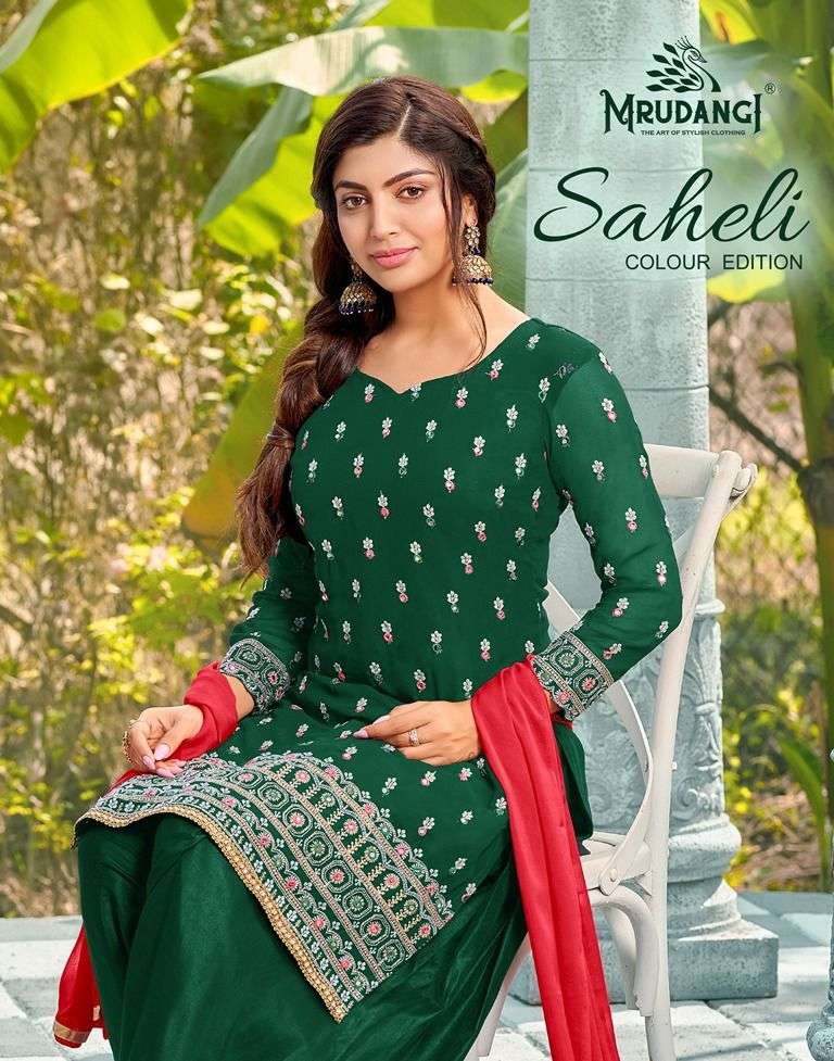 SAHELI COLOUR EDITION BY MRUDANGI 2025-A TO 2025-E SERIES GEORGETTE WORK DRESSES