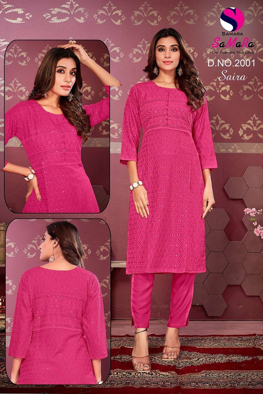 SAMARA SAIRA BY ASLIWHOLESALE 2001 TO 2012 SERIES RAYON SCHIFFLI WORK KURTIS