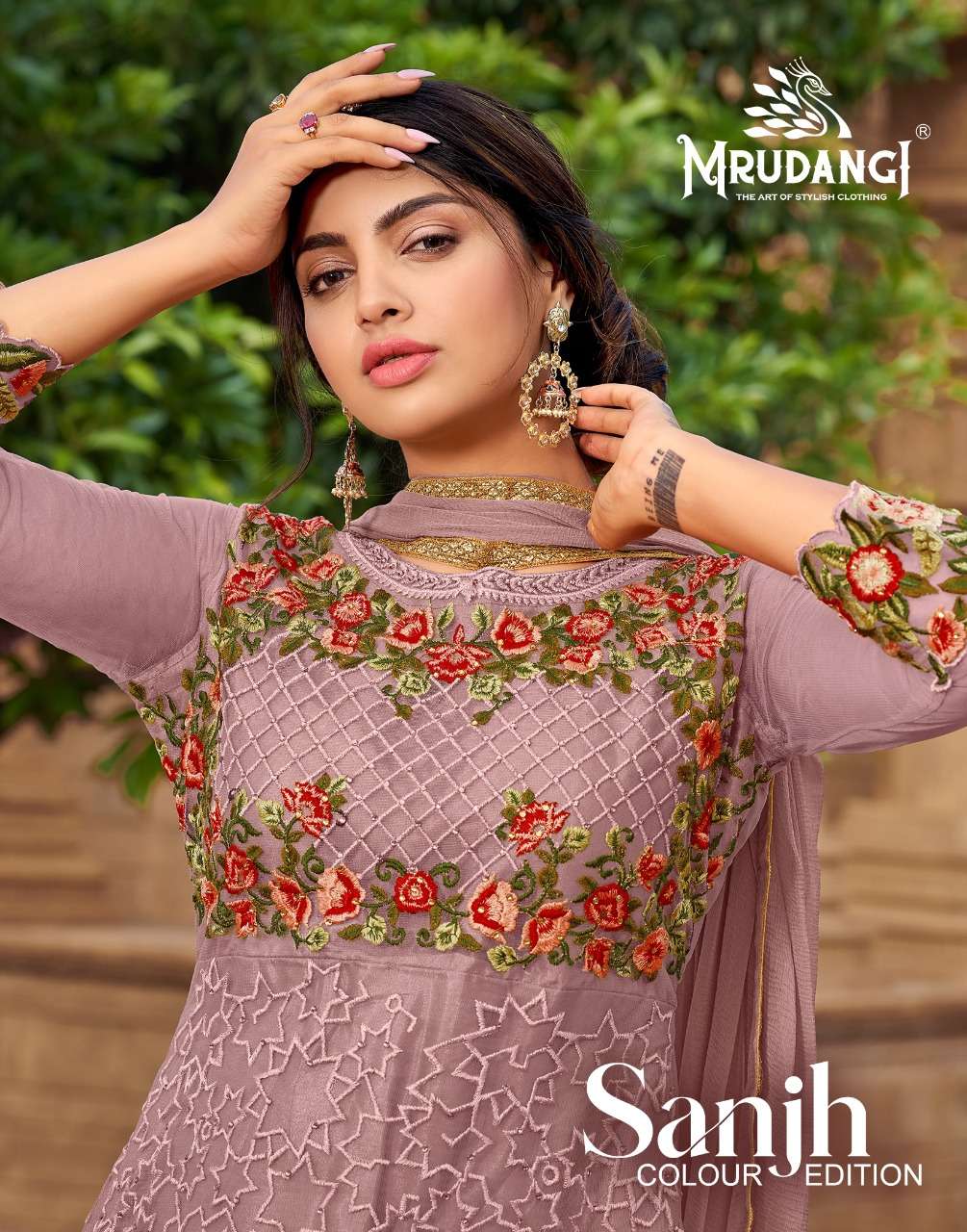 SANJH 2019 COLOURS BY MRUDANGI 2019-A TO 2019-D SERIES NET EMBROIDERY DRESSES