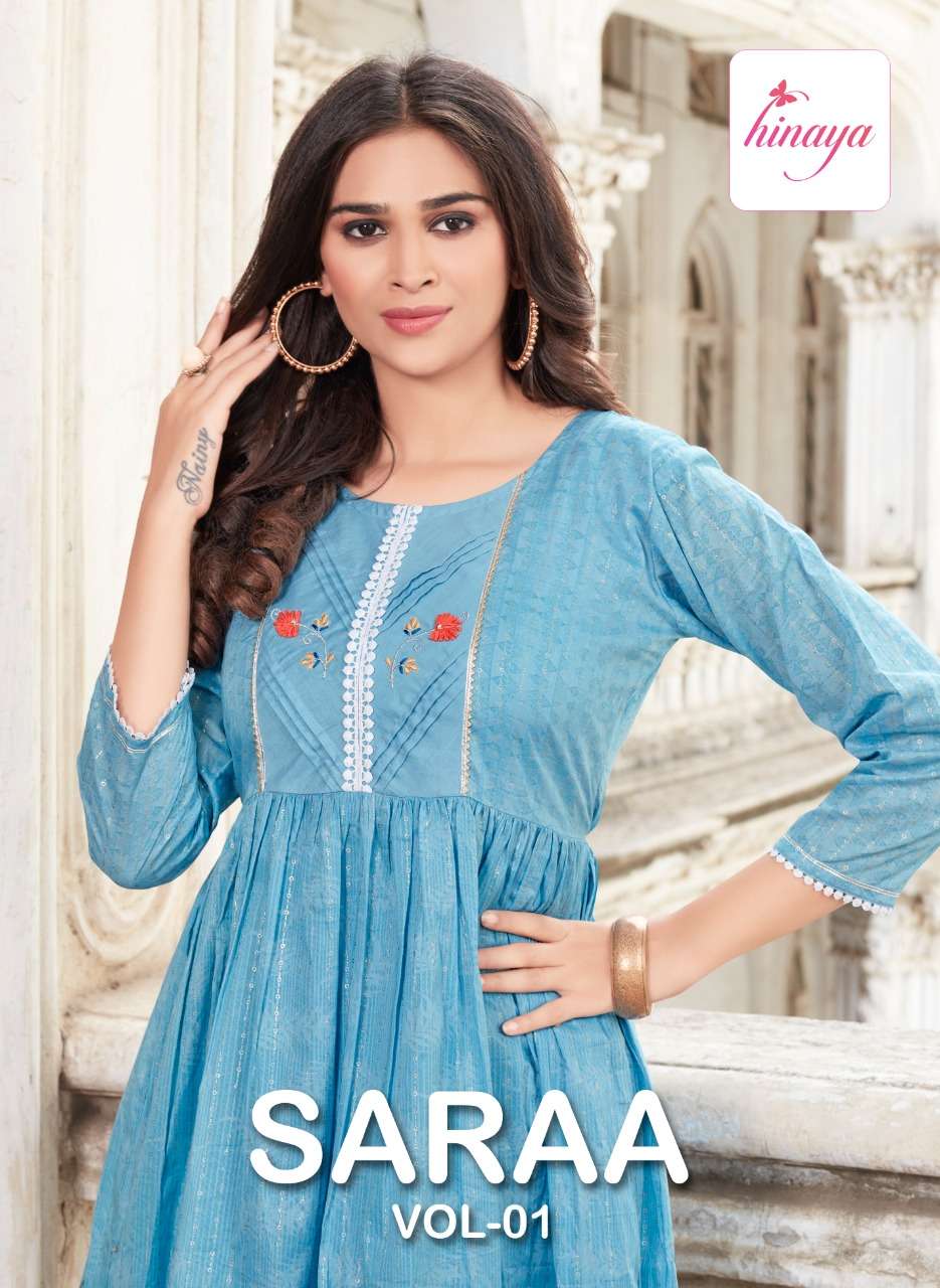 SARAA VOL-1 BY HINAYA 1001 TO 1005 SERIES COTTON PRINT TUNICS