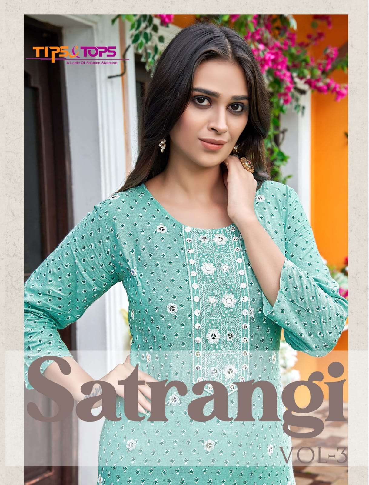 SATRANGI VOL-3 BY TIPS & TOPS RAYON PRINT EMBROIDERY KURTI & PANTS