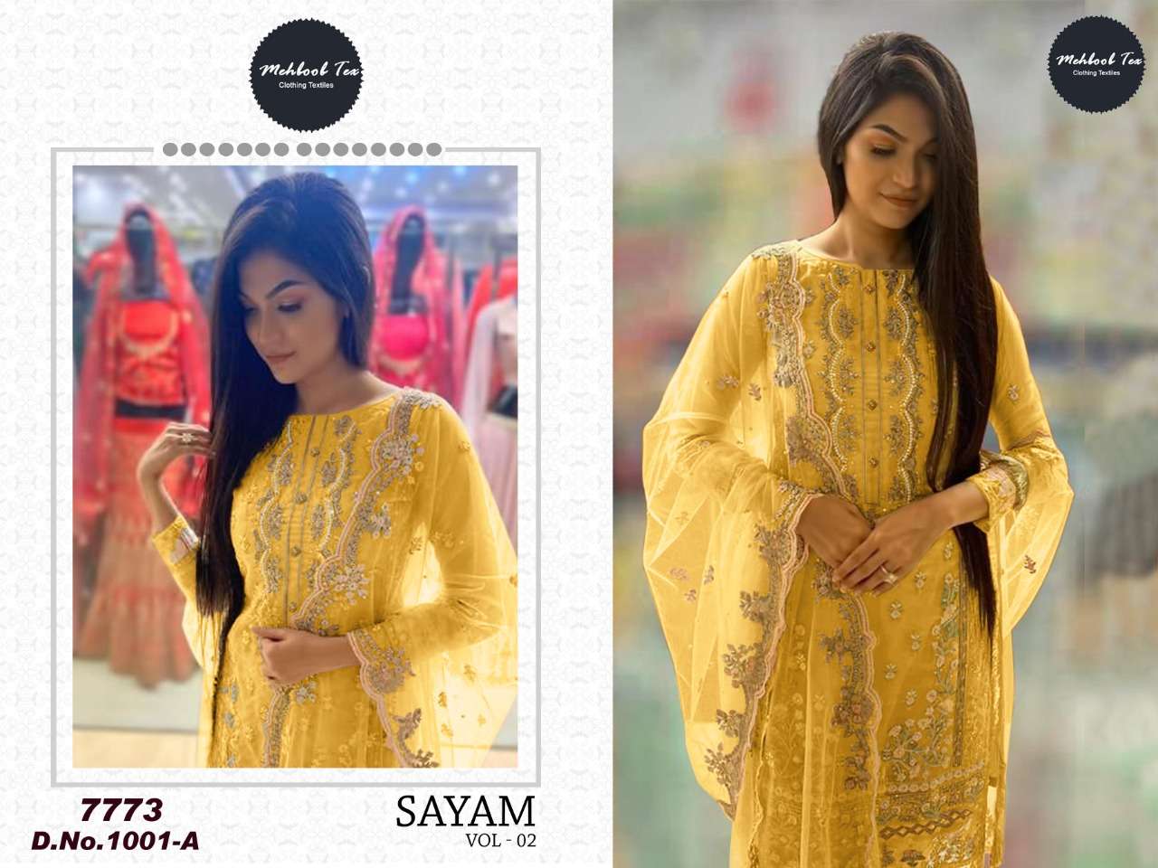 SAYAM VOL-2 BY MEHBOOB TEX ORGANZA EMBROIDERY PAKISTANI DRESSES