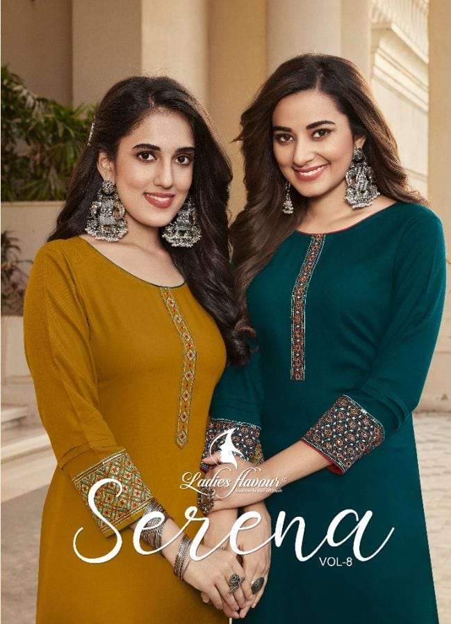 SERENA VOL-8 BY LADIES FLAVOUR 8001 TO 8006 SERIES 14 KG RAYON KURTIS