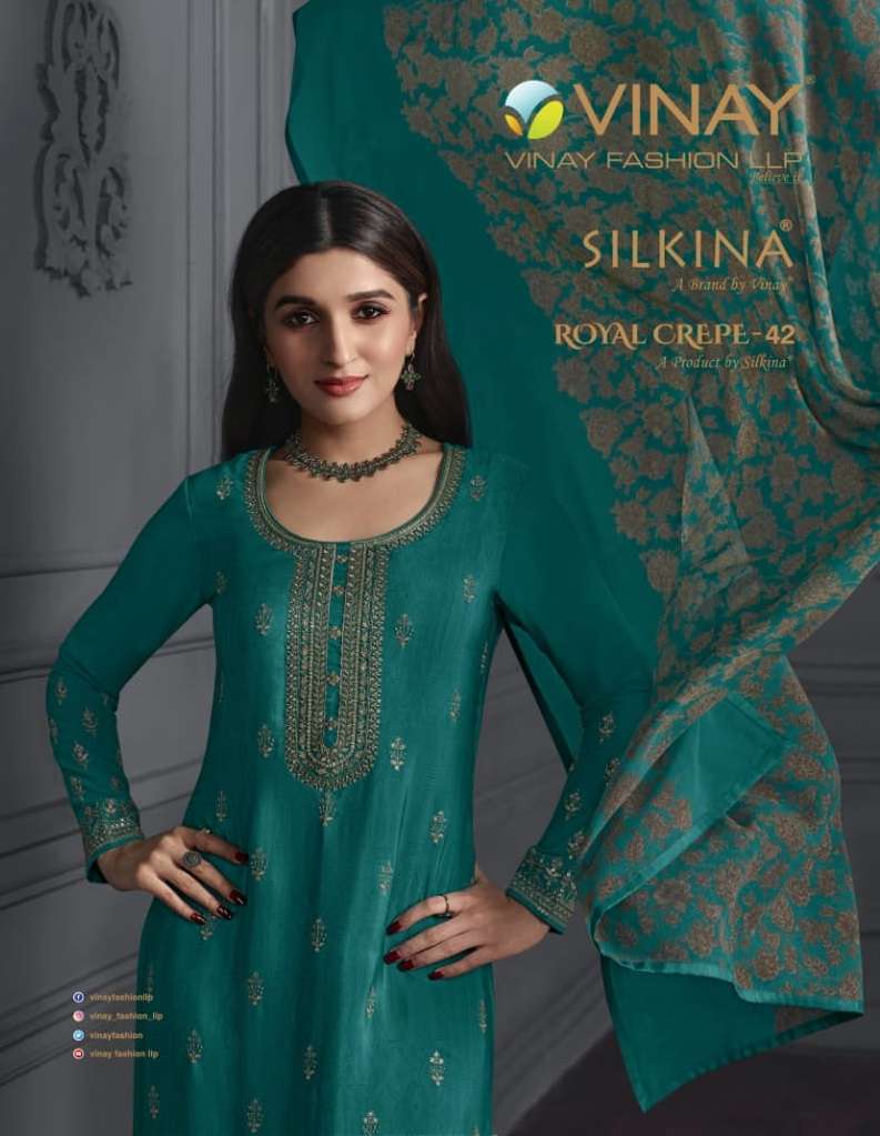 SILKINA ROYAL CREPE VOL-42 BY VINAY FASHION 63061 TO 63070 SERIES CREPE DRESSES