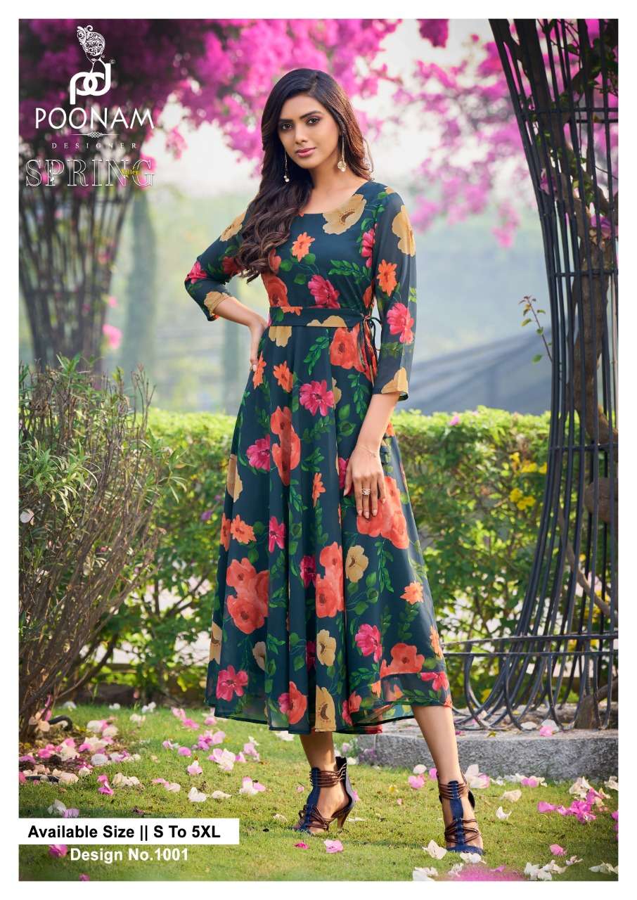 SPRING VALLEY BY POONAM DESIGNER 1001 TO 1008 SERIES GEORGETTE PRINT KURTIS