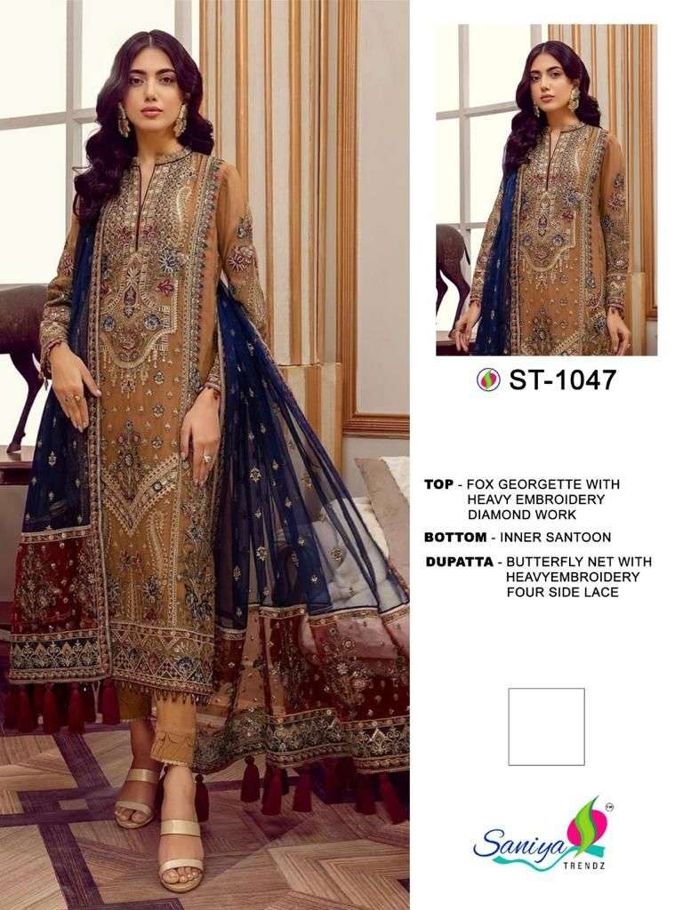 ST-1047 HIT DESIGN BY SANIYA TRENDZ GEORGETTE EMBROIDERY PAKISTANI DRESS