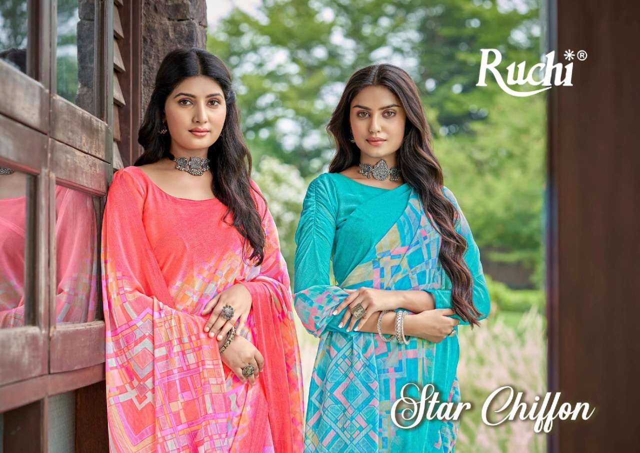 STAR CHIFFON VOL-83 BY RUCHI SAREES 18001 TO 18006 SERIES CHIFFON SAREES