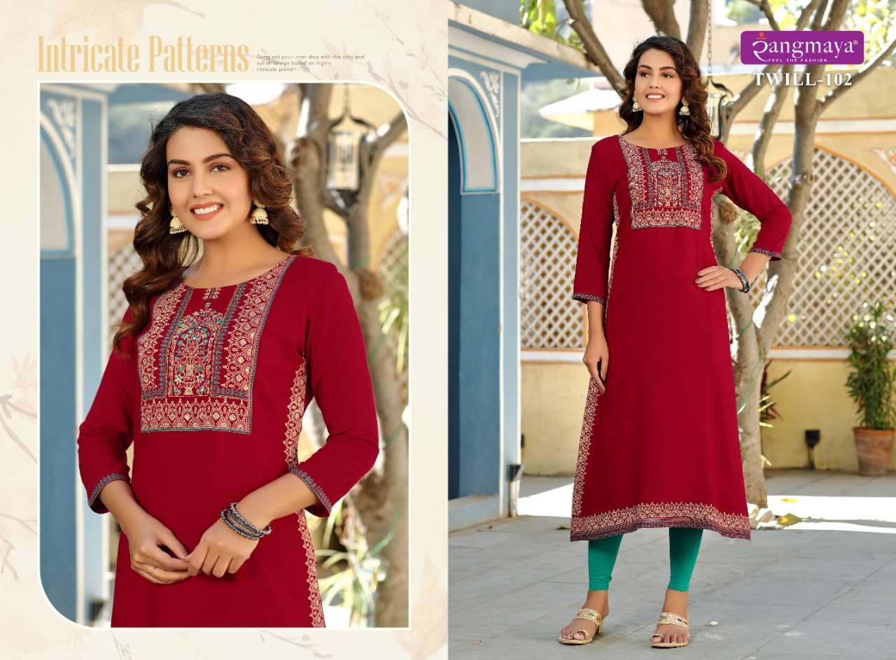 TWILL VOL-2 BY RANGMAYA 101 TO 108 SERIES RAYON WORK KURTIS