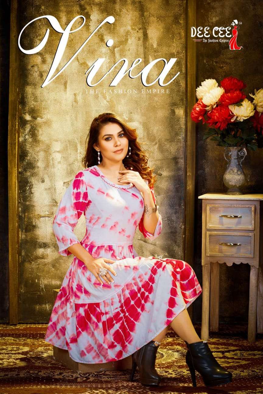 VIRA BY DEE CEE 1001 TO 1006 SERIES HEAVY RAYON HANDWORK KURTIS