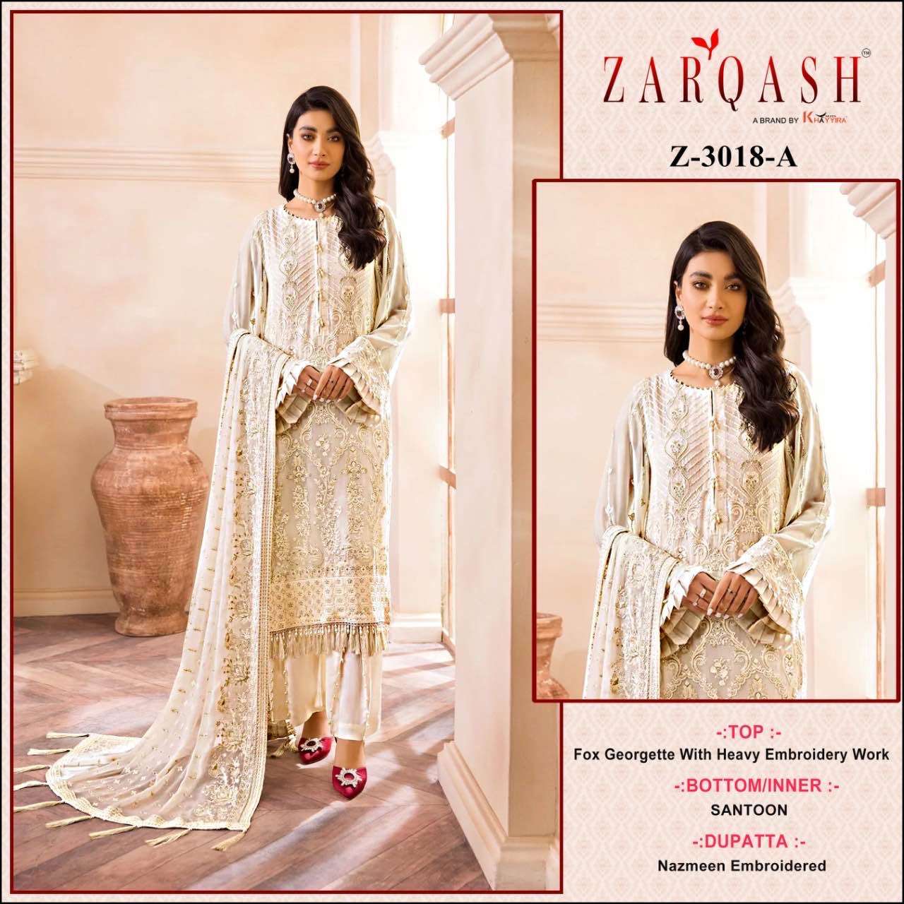 Z-3018 COLOURS BY ZARQASH 3018-A TO 318-D SERIES FAUX GEORGETTE WORK DRESSES